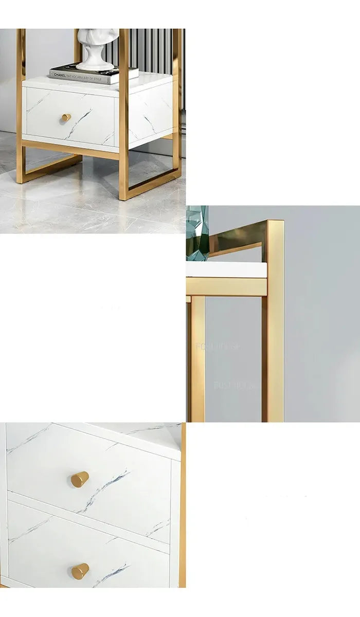 Mesa Auxiliar Multifuncional 2 Niveles Acabado Marmolizado