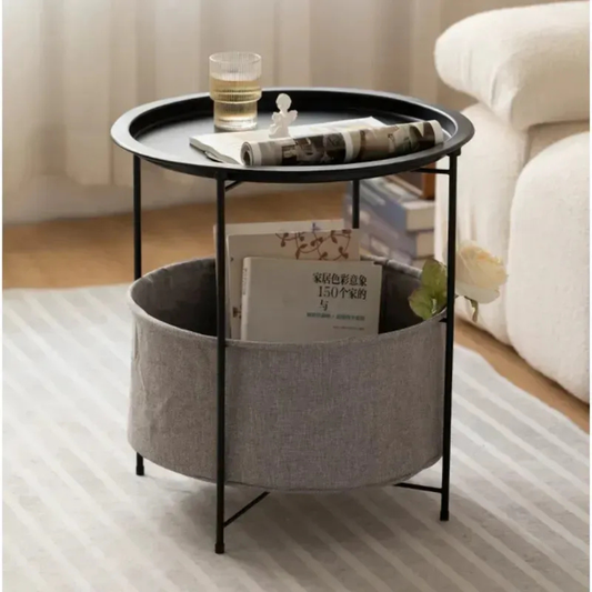 Mesa Auxiliar Con Cesta De Almacenamiento De Tela