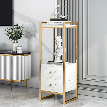 Mesa Auxiliar Multifuncional 2 Niveles Acabado Marmolizado