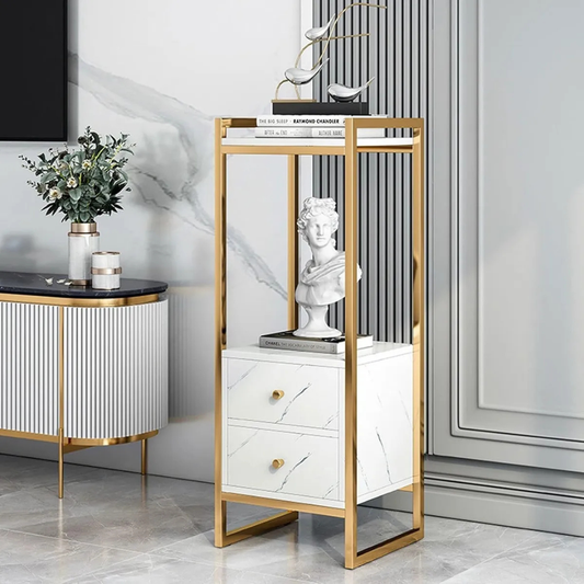 Mesa Auxiliar Multifuncional 2 Niveles Acabado Marmolizado