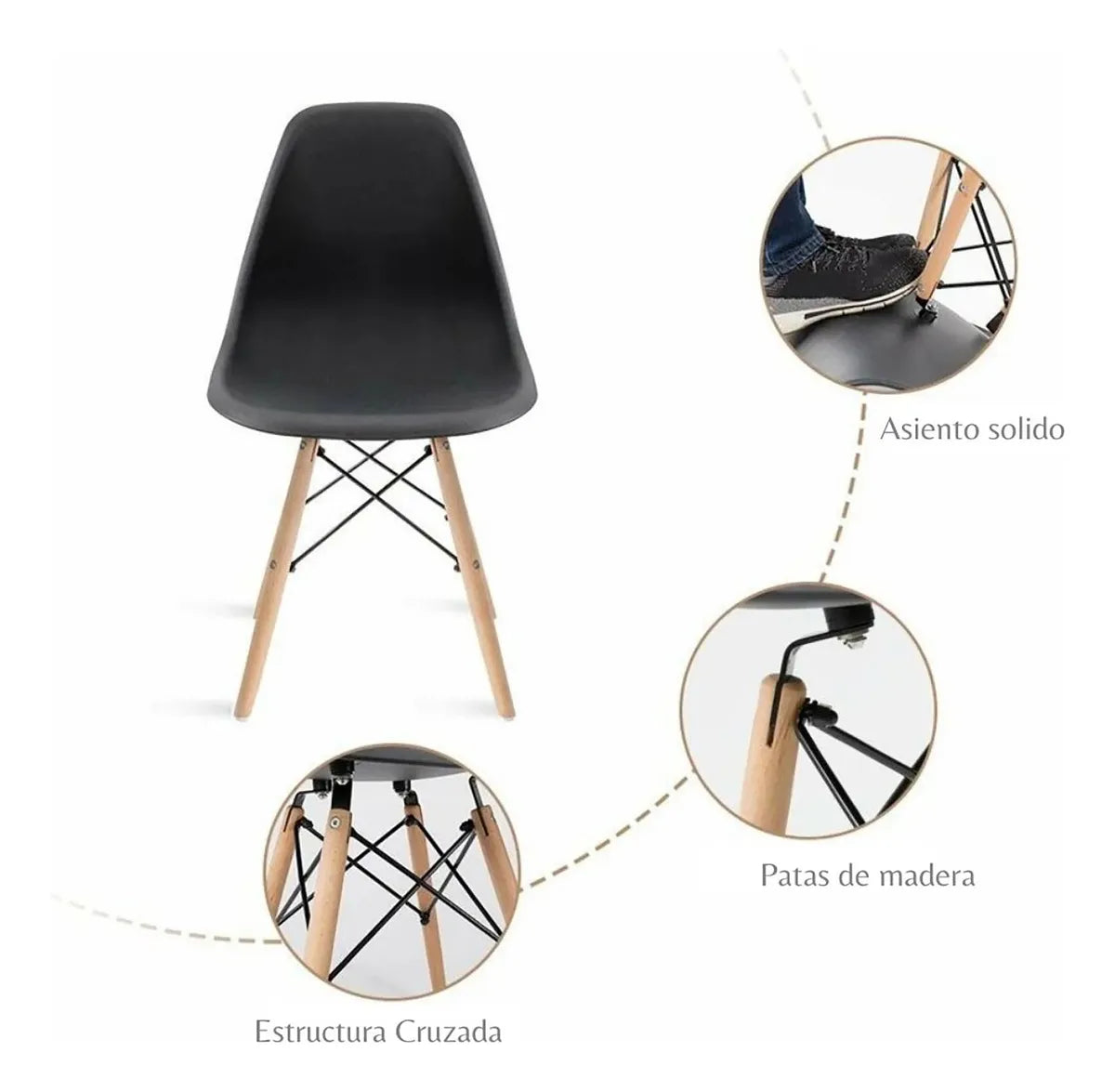 Silla De Comedor Eames Eiffel Botonê Patas De Madera X2