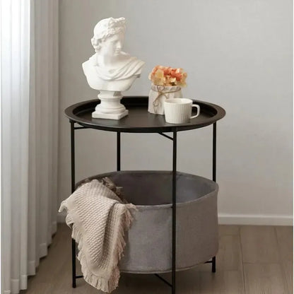 Mesa Auxiliar Con Cesta De Almacenamiento De Tela