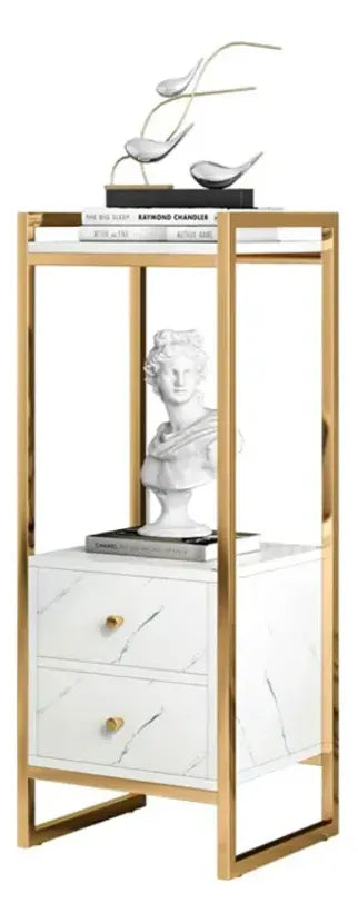 Mesa Auxiliar Multifuncional 2 Niveles Acabado Marmolizado