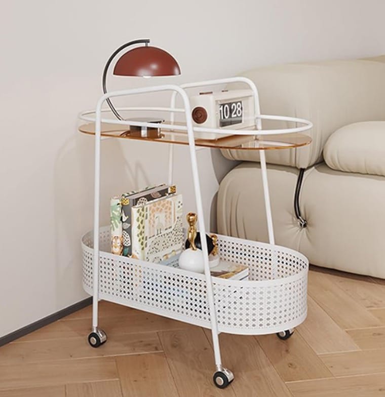 Mesa Auxiliar Con Cesta De Almacenamiento 2 Niveles